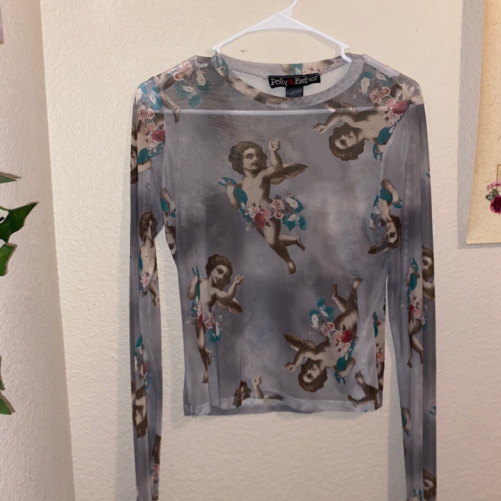 Angel Print Mesh Top